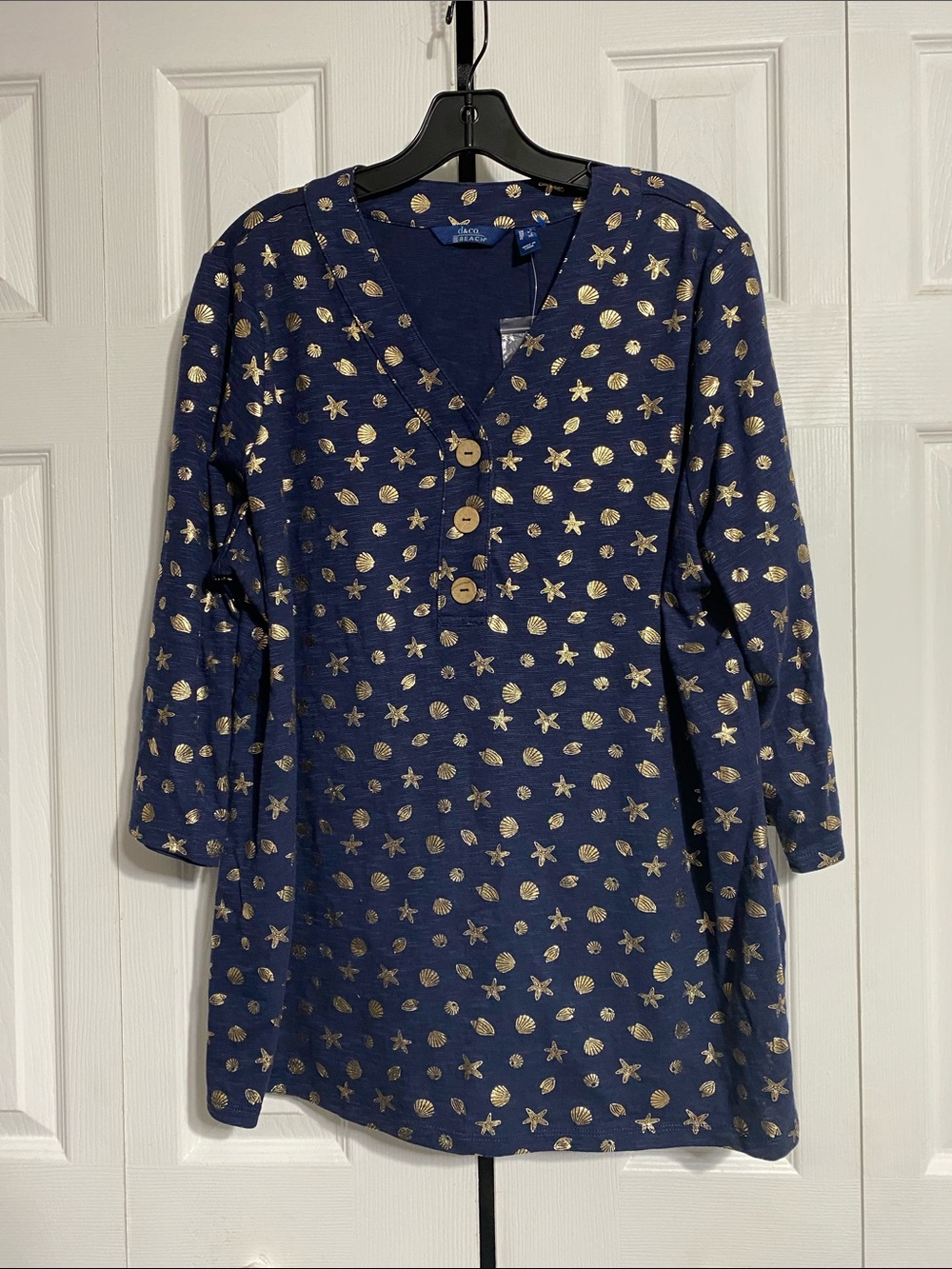 D & Co beach cotton linen blend vneck top shirt blouse size XL